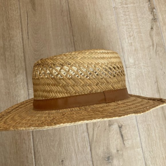 Straw hat with Faux Leather Trim - Picture 2 of 5